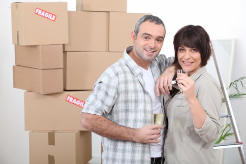 Packed boxes ready for a flat removal in Feltham